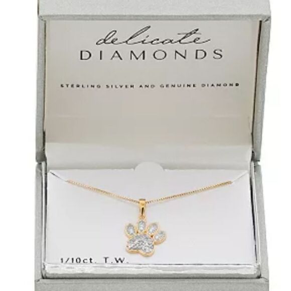 Diamond Pet Paw Gold plated Sterling Silver Necklace NWT - Picture 5 of 9